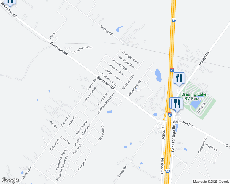map of restaurants, bars, coffee shops, grocery stores, and more near 4522 Southton Way in San Antonio