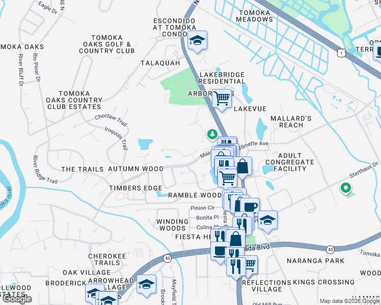map of restaurants, bars, coffee shops, grocery stores, and more near in Ormond Beach