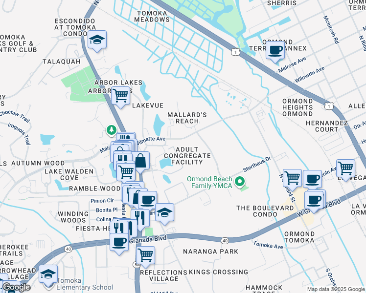map of restaurants, bars, coffee shops, grocery stores, and more near 550 Wilmette Avenue in Ormond Beach