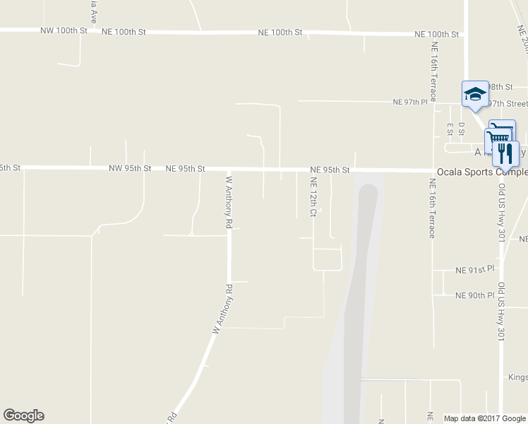 map of restaurants, bars, coffee shops, grocery stores, and more near 9349 West Anthony Road in Ocala