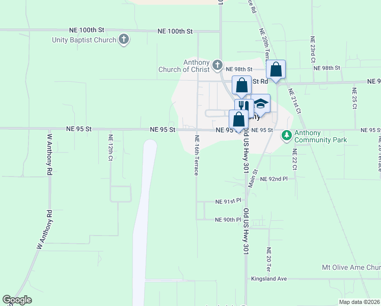 map of restaurants, bars, coffee shops, grocery stores, and more near 9434 Northeast 16th Terrace in Anthony