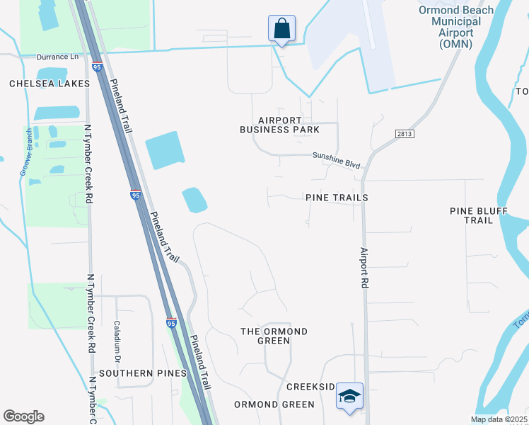 map of restaurants, bars, coffee shops, grocery stores, and more near 16 Pine Trail Circle in Ormond Beach