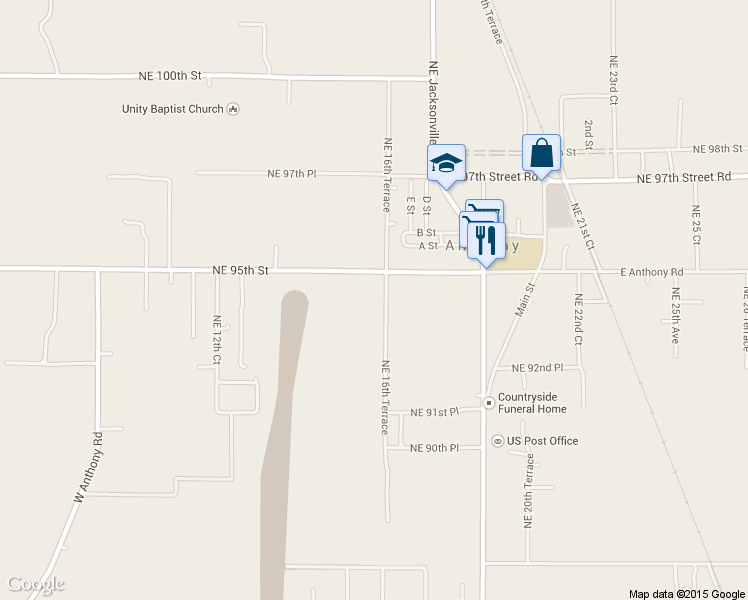map of restaurants, bars, coffee shops, grocery stores, and more near 9434 Northeast 16th Terrace in Anthony