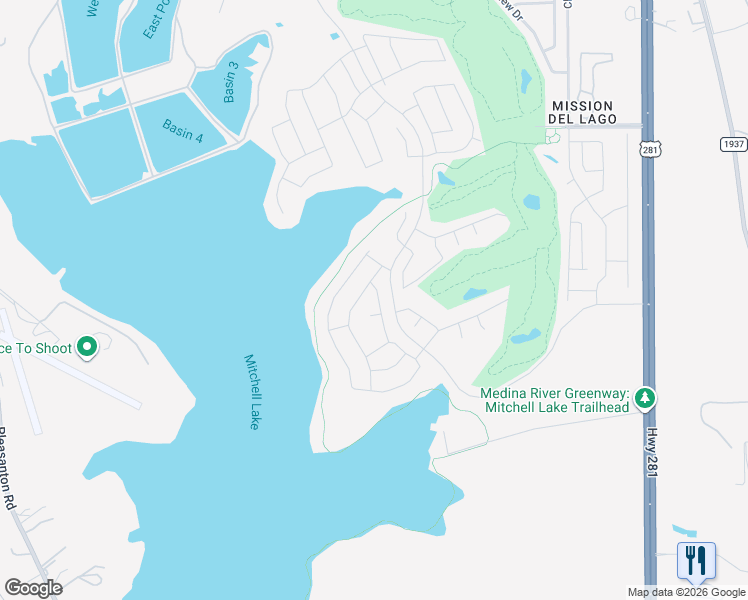map of restaurants, bars, coffee shops, grocery stores, and more near 12200 US 281 in San Antonio