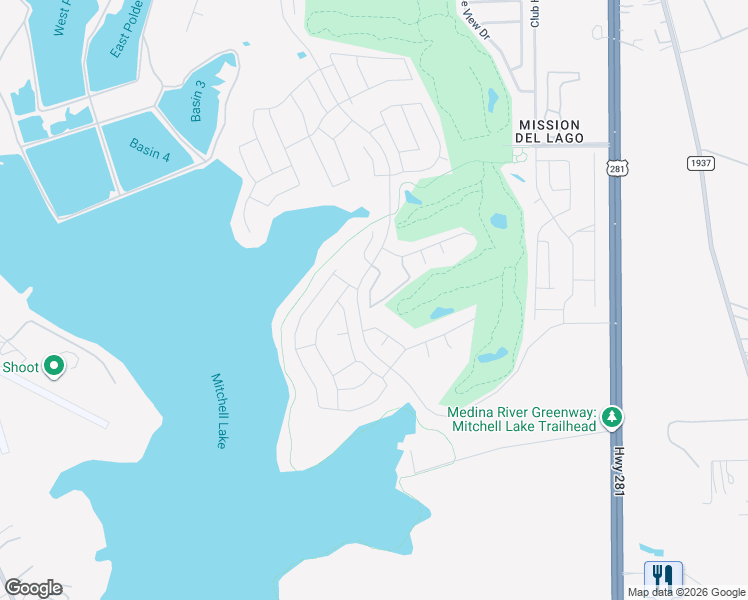 map of restaurants, bars, coffee shops, grocery stores, and more near 1250 Mission Grande in San Antonio