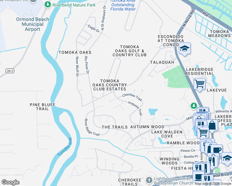 map of restaurants, bars, coffee shops, grocery stores, and more near 72 South Saint Andrews Drive in Ormond Beach