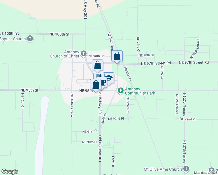 map of restaurants, bars, coffee shops, grocery stores, and more near 9501 Northeast Jacksonville Road in Anthony
