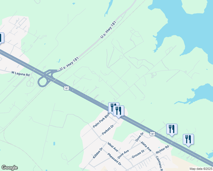map of restaurants, bars, coffee shops, grocery stores, and more near 13359 Laguna Road in San Antonio