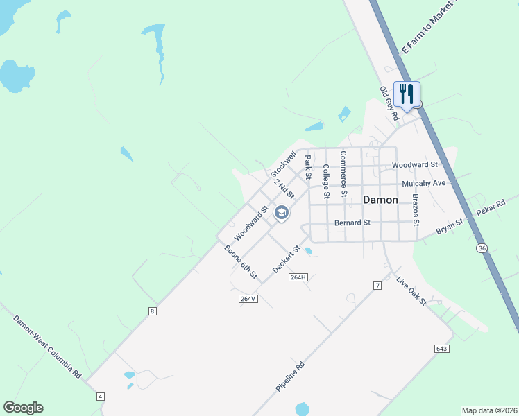 map of restaurants, bars, coffee shops, grocery stores, and more near 3408 3rd Street in Damon