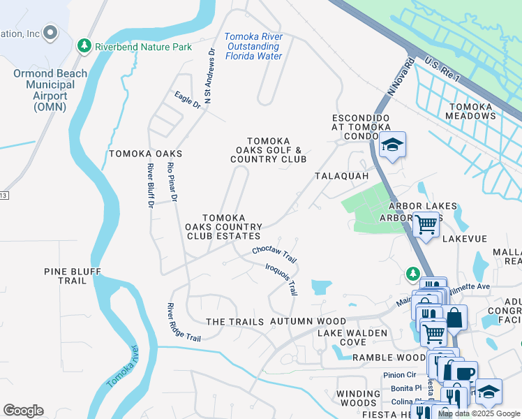 map of restaurants, bars, coffee shops, grocery stores, and more near in Ormond Beach