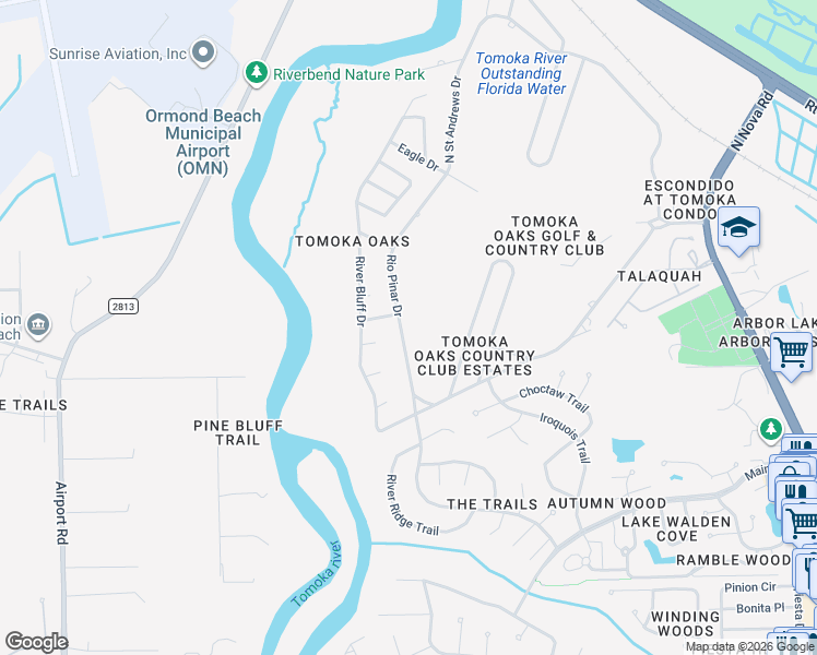 map of restaurants, bars, coffee shops, grocery stores, and more near 123 Rio Pinar Drive in Ormond Beach