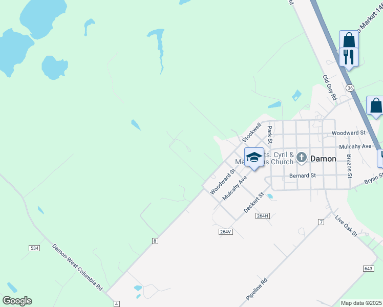 map of restaurants, bars, coffee shops, grocery stores, and more near 1414 Stockwell in Damon
