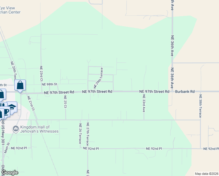 map of restaurants, bars, coffee shops, grocery stores, and more near 2970 Northeast 97th Street Road in Anthony
