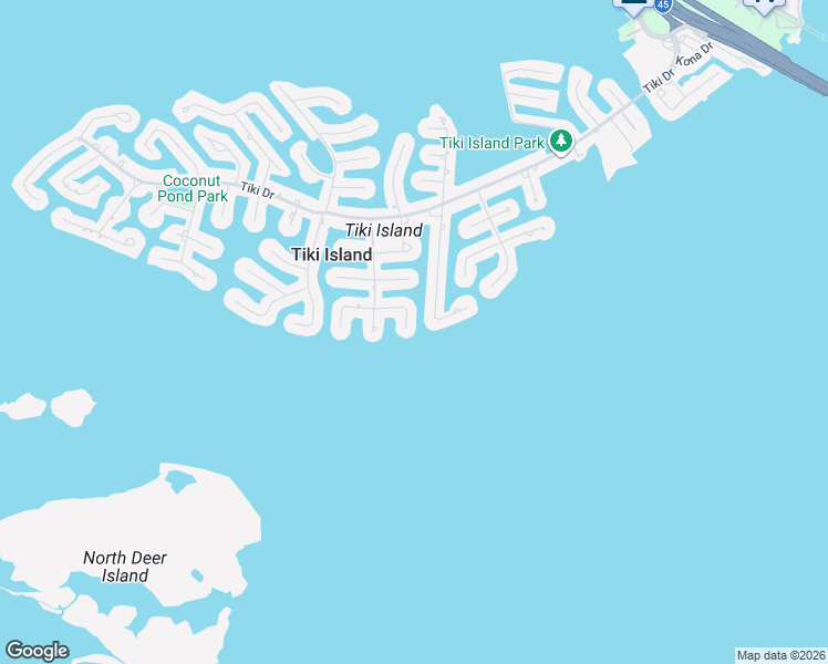 map of restaurants, bars, coffee shops, grocery stores, and more near 1206 Oahu Drive in Tiki Island