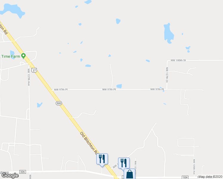 map of restaurants, bars, coffee shops, grocery stores, and more near NW 97th Pl in Ocala