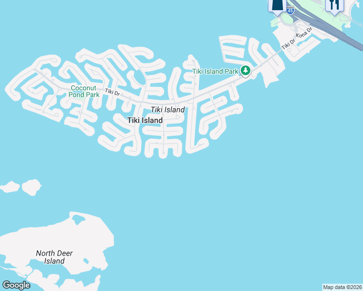 map of restaurants, bars, coffee shops, grocery stores, and more near 1211 Oahu Drive in Tiki Island