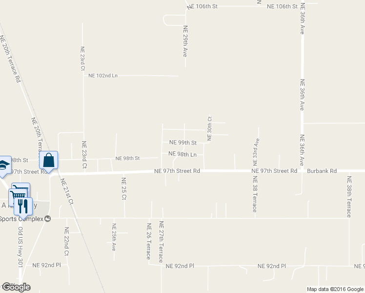 map of restaurants, bars, coffee shops, grocery stores, and more near 9880 Northeast 29th Terrace in Anthony