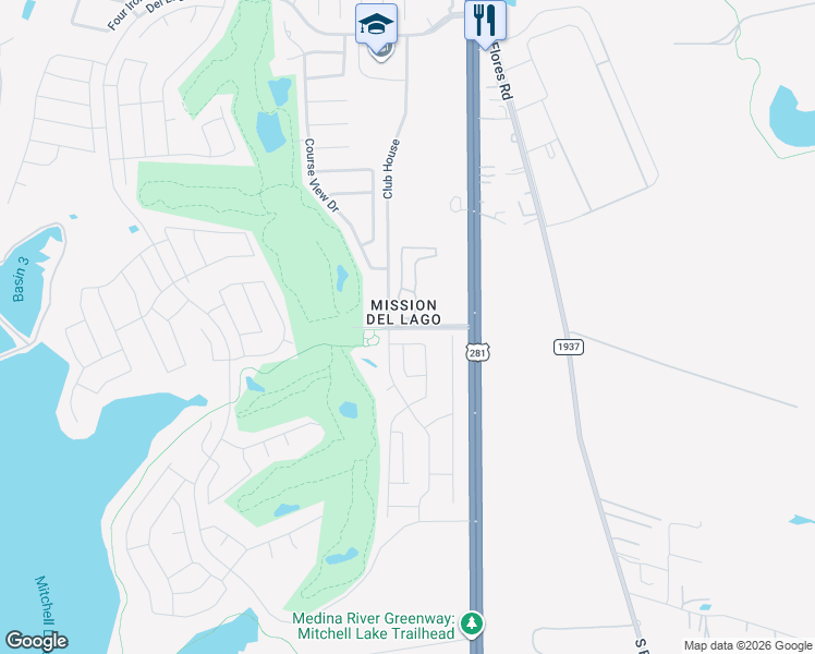map of restaurants, bars, coffee shops, grocery stores, and more near 12907 Chipper Crossing in San Antonio