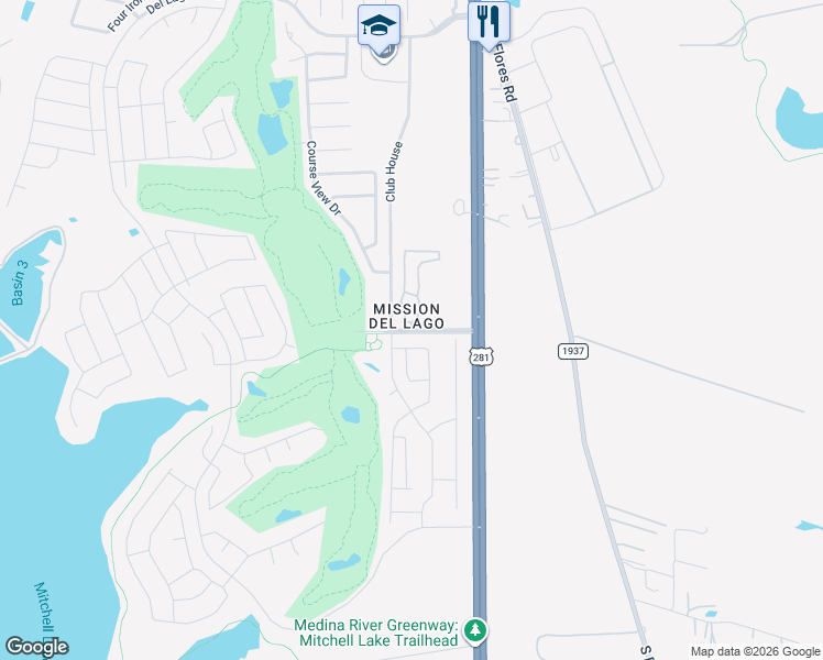 map of restaurants, bars, coffee shops, grocery stores, and more near 12907 Chipper Crossing in San Antonio