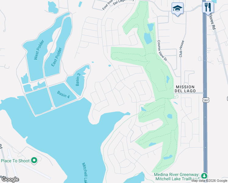 map of restaurants, bars, coffee shops, grocery stores, and more near 12200 US 281 in San Antonio