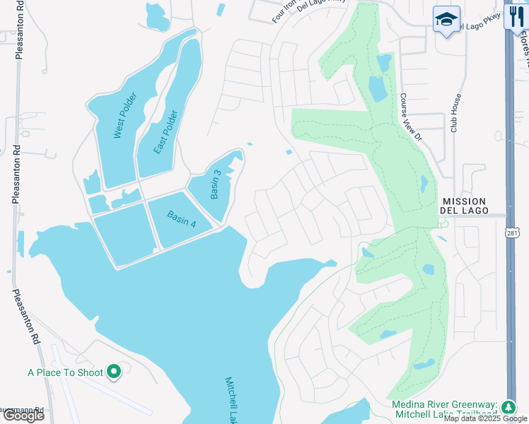 map of restaurants, bars, coffee shops, grocery stores, and more near 12200 US 281 in San Antonio