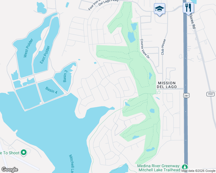 map of restaurants, bars, coffee shops, grocery stores, and more near 12200 US 281 in San Antonio