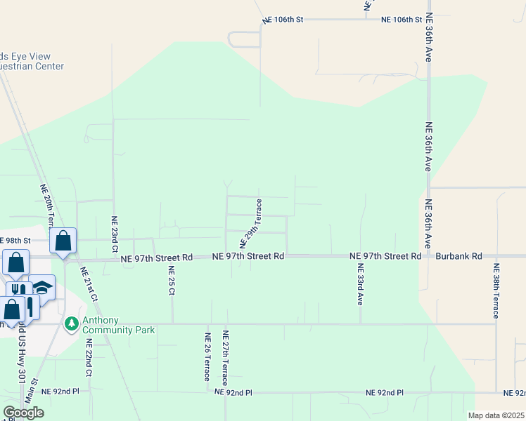 map of restaurants, bars, coffee shops, grocery stores, and more near 2925 Northeast 99th Street in Anthony