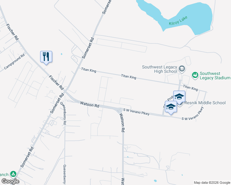 map of restaurants, bars, coffee shops, grocery stores, and more near 13025 Watson Road in Von Ormy