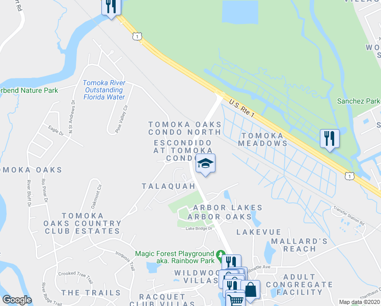 map of restaurants, bars, coffee shops, grocery stores, and more near 597 North Nova Road in Ormond Beach