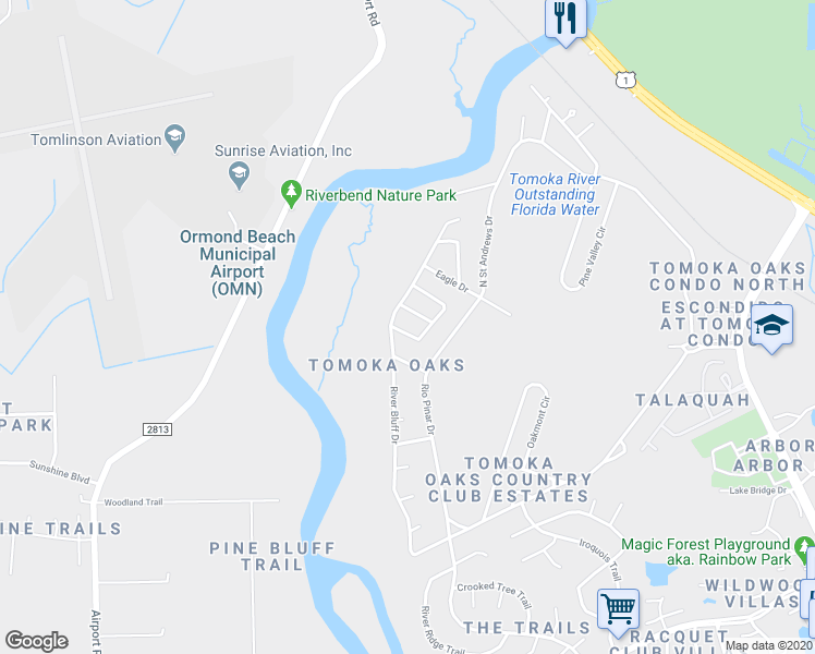 map of restaurants, bars, coffee shops, grocery stores, and more near 4 Nottingham Drive in Ormond Beach