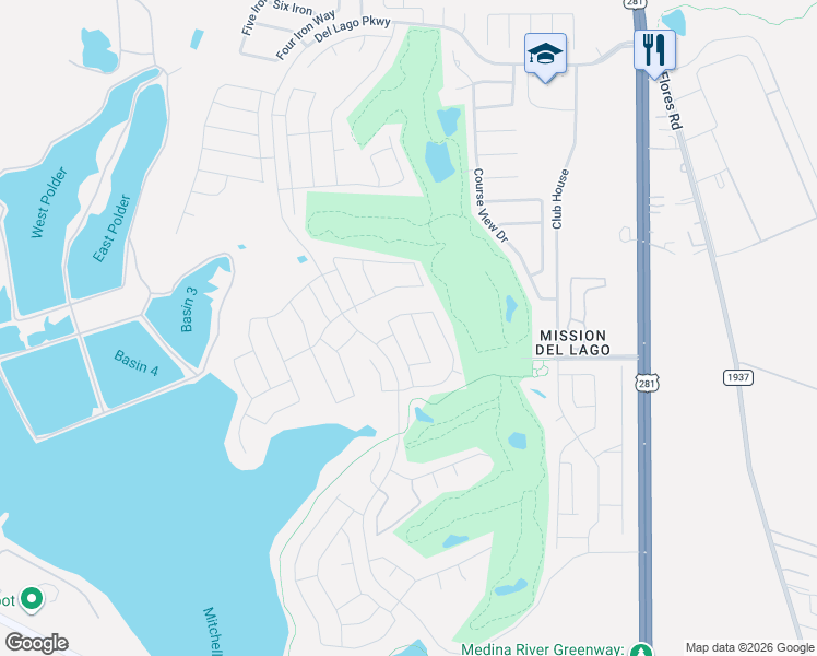 map of restaurants, bars, coffee shops, grocery stores, and more near 1250 Mission Grande in San Antonio