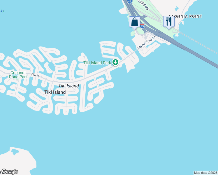 map of restaurants, bars, coffee shops, grocery stores, and more near 930 Long Reach Drive in Tiki Island