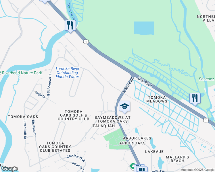 map of restaurants, bars, coffee shops, grocery stores, and more near 39 North Saint Andrews Drive in Ormond Beach