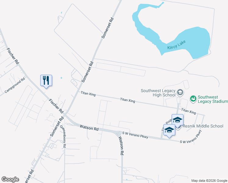map of restaurants, bars, coffee shops, grocery stores, and more near 12425 Somerset Road in Von Ormy