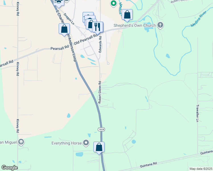 map of restaurants, bars, coffee shops, grocery stores, and more near 12650 Robert Glenn Road in San Antonio