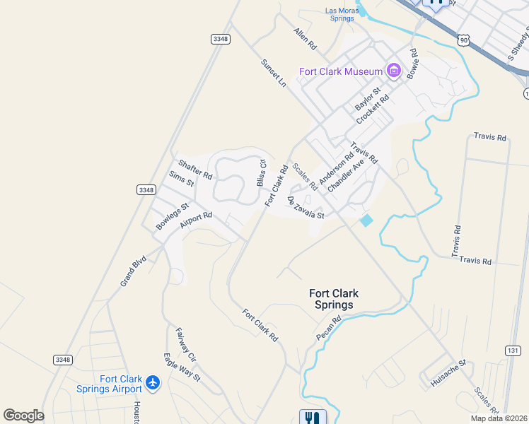 map of restaurants, bars, coffee shops, grocery stores, and more near 935 Fort Clark Road in Brackettville