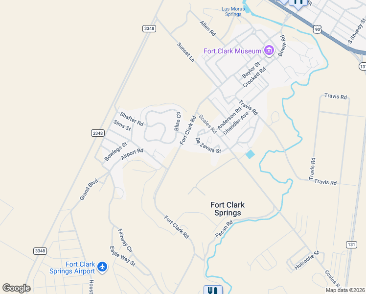 map of restaurants, bars, coffee shops, grocery stores, and more near 935 Fort Clark Road in Brackettville