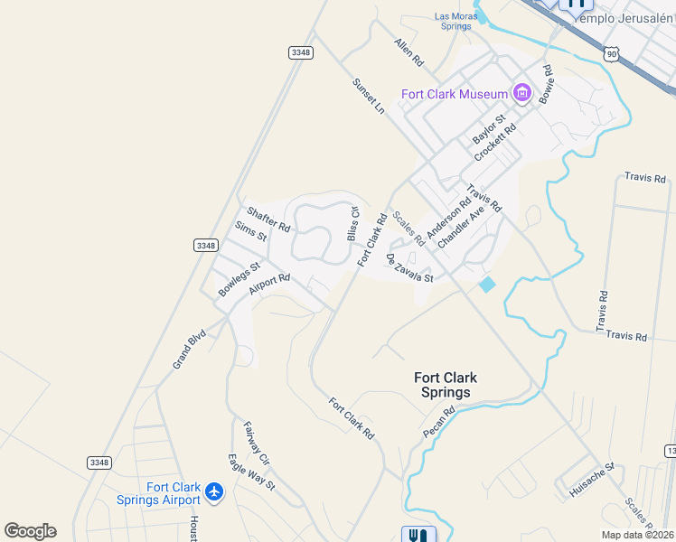 map of restaurants, bars, coffee shops, grocery stores, and more near 554 Bliss Circle in Brackettville