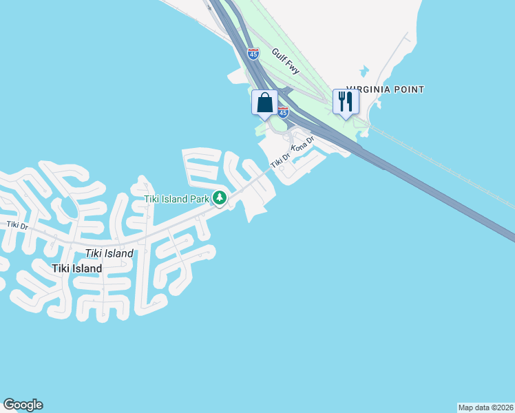 map of restaurants, bars, coffee shops, grocery stores, and more near 500 Tiki Drive in Tiki Island