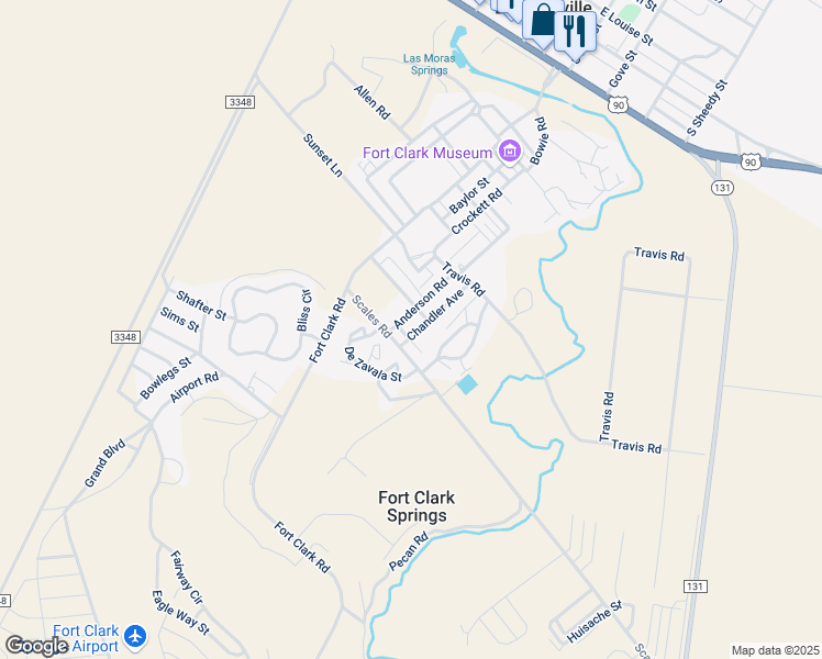 map of restaurants, bars, coffee shops, grocery stores, and more near 68 Chandler Avenue in Brackettville
