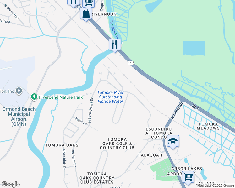 map of restaurants, bars, coffee shops, grocery stores, and more near 66 North Saint Andrews Drive in Ormond Beach