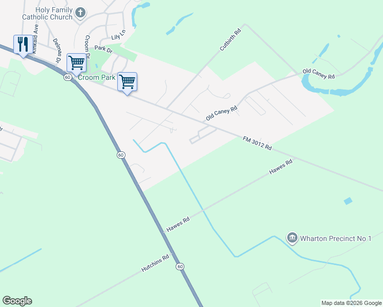map of restaurants, bars, coffee shops, grocery stores, and more near 2938 Old Lane City Road in Wharton