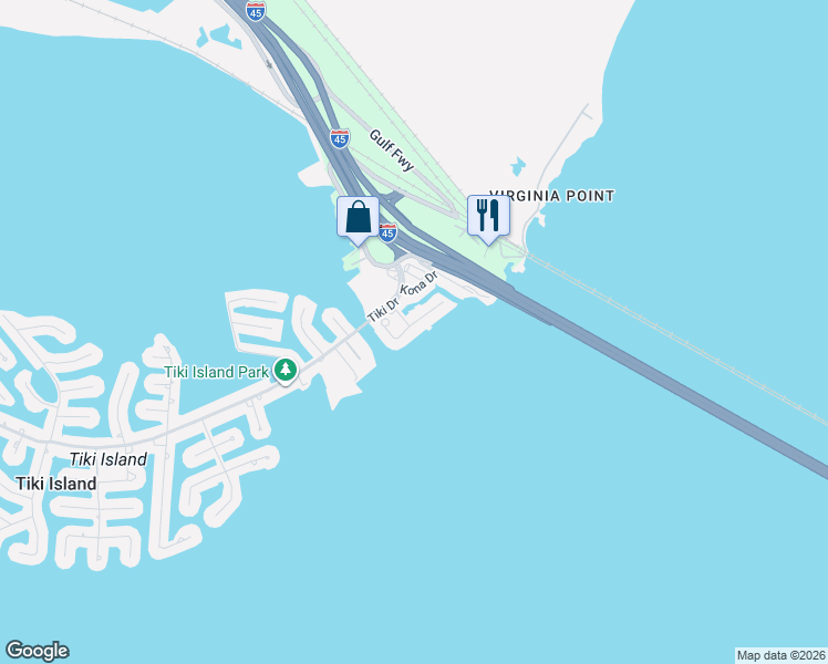map of restaurants, bars, coffee shops, grocery stores, and more near 1 Tiki Circle in Tiki Island