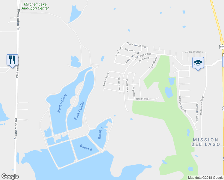map of restaurants, bars, coffee shops, grocery stores, and more near 739 Pelican Beach in San Antonio