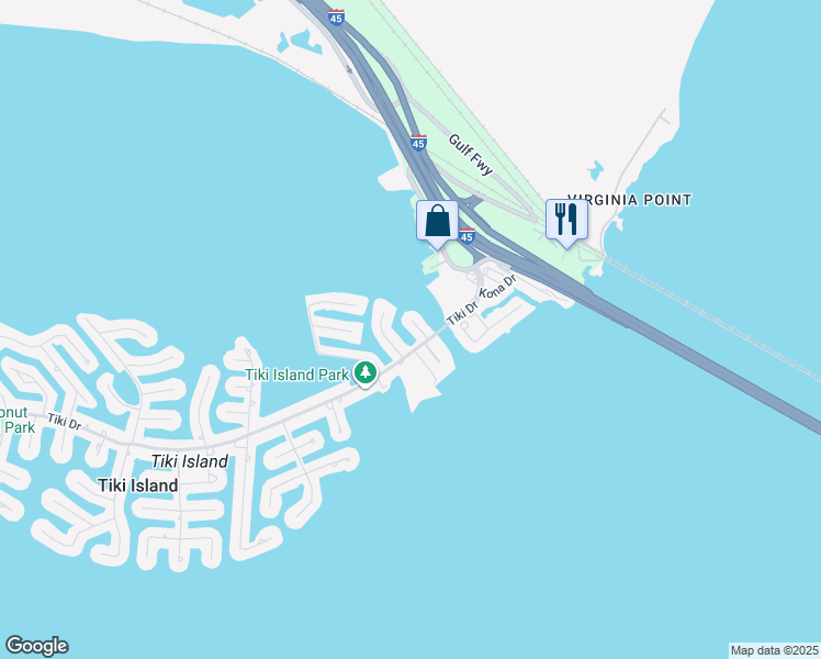 map of restaurants, bars, coffee shops, grocery stores, and more near 315 Commander Drive in Tiki Island