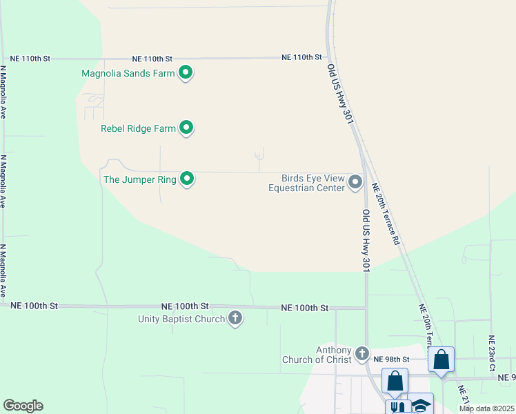 map of restaurants, bars, coffee shops, grocery stores, and more near 1350 Northeast 105th Lane in Anthony