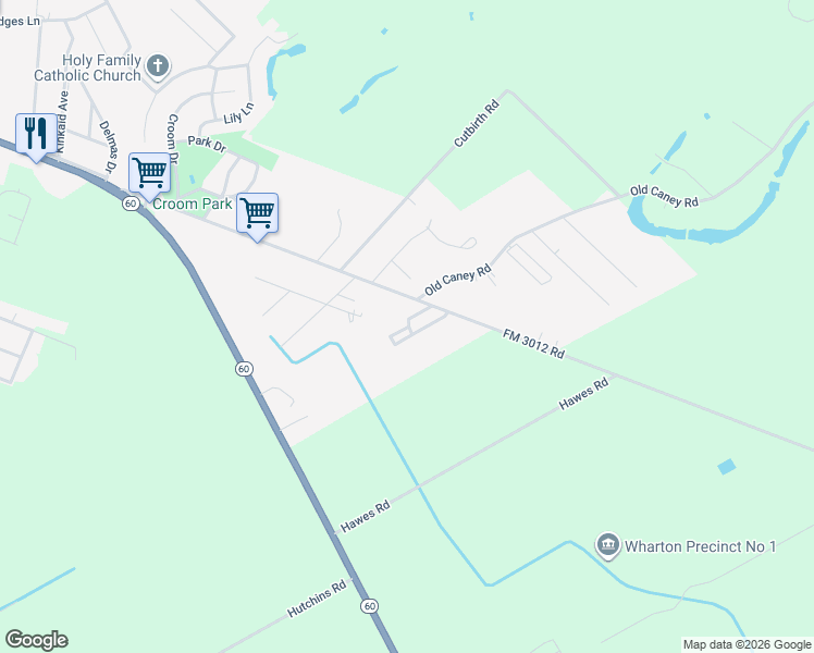 map of restaurants, bars, coffee shops, grocery stores, and more near 2938 Old Lane City Road in Wharton