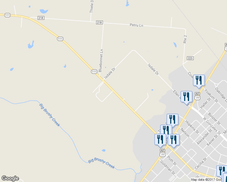 map of restaurants, bars, coffee shops, grocery stores, and more near 2205 West Grand Avenue in Yoakum