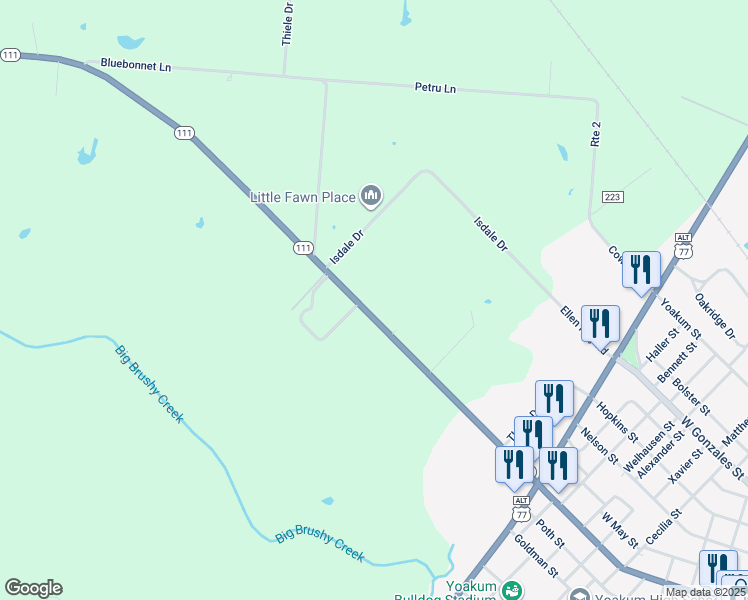 map of restaurants, bars, coffee shops, grocery stores, and more near 2205 West Grand Avenue in Yoakum