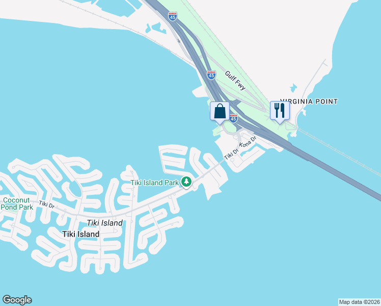 map of restaurants, bars, coffee shops, grocery stores, and more near 402 Amanda Circle in Tiki Island
